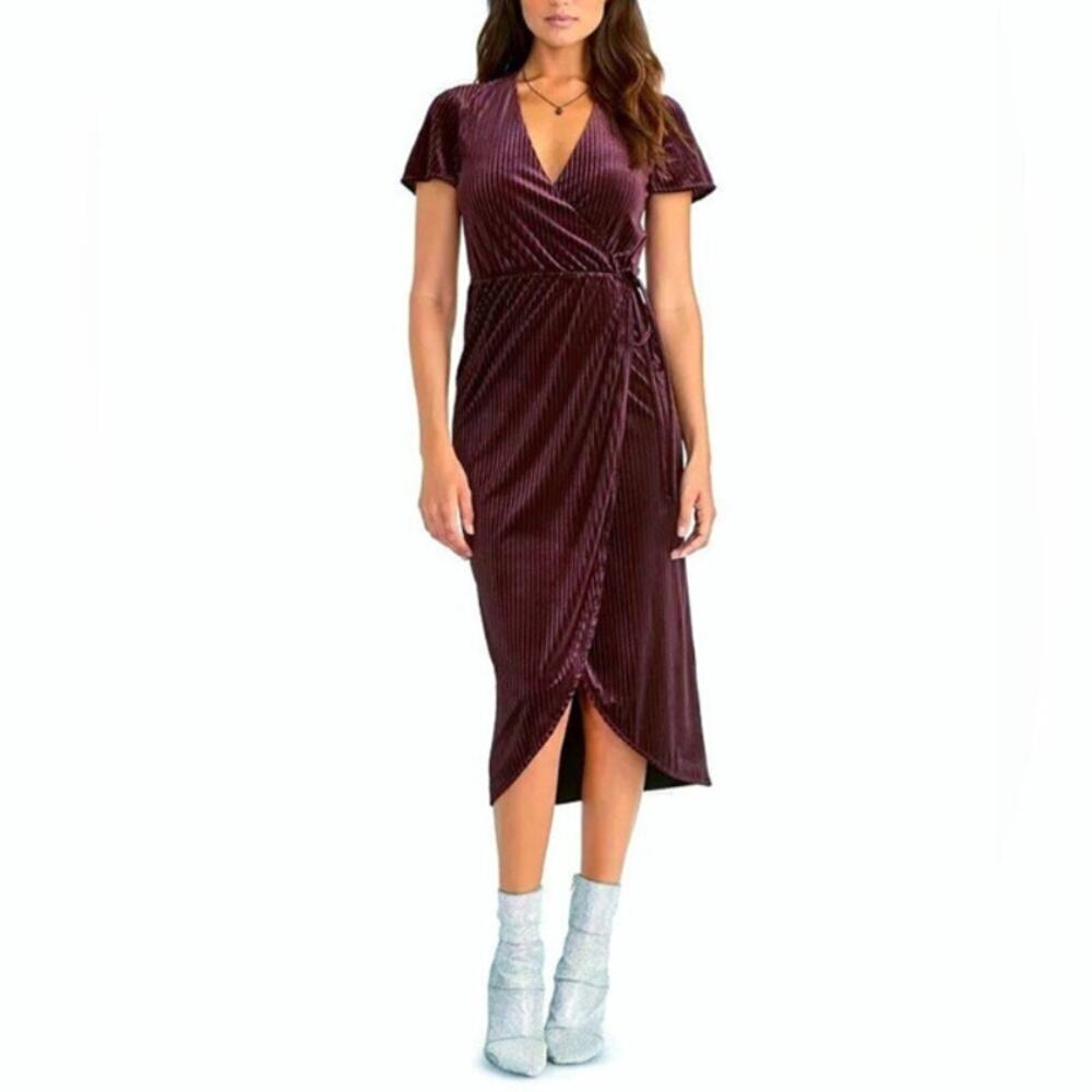 RACHEL Rachel Roy Aubergine Velvet Wrap Dress